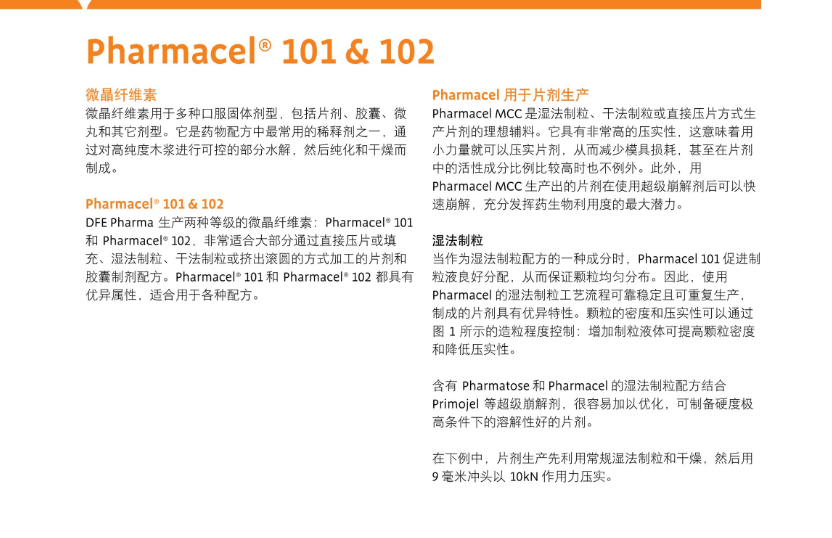 DFE纤维素Pharmacel 101&102