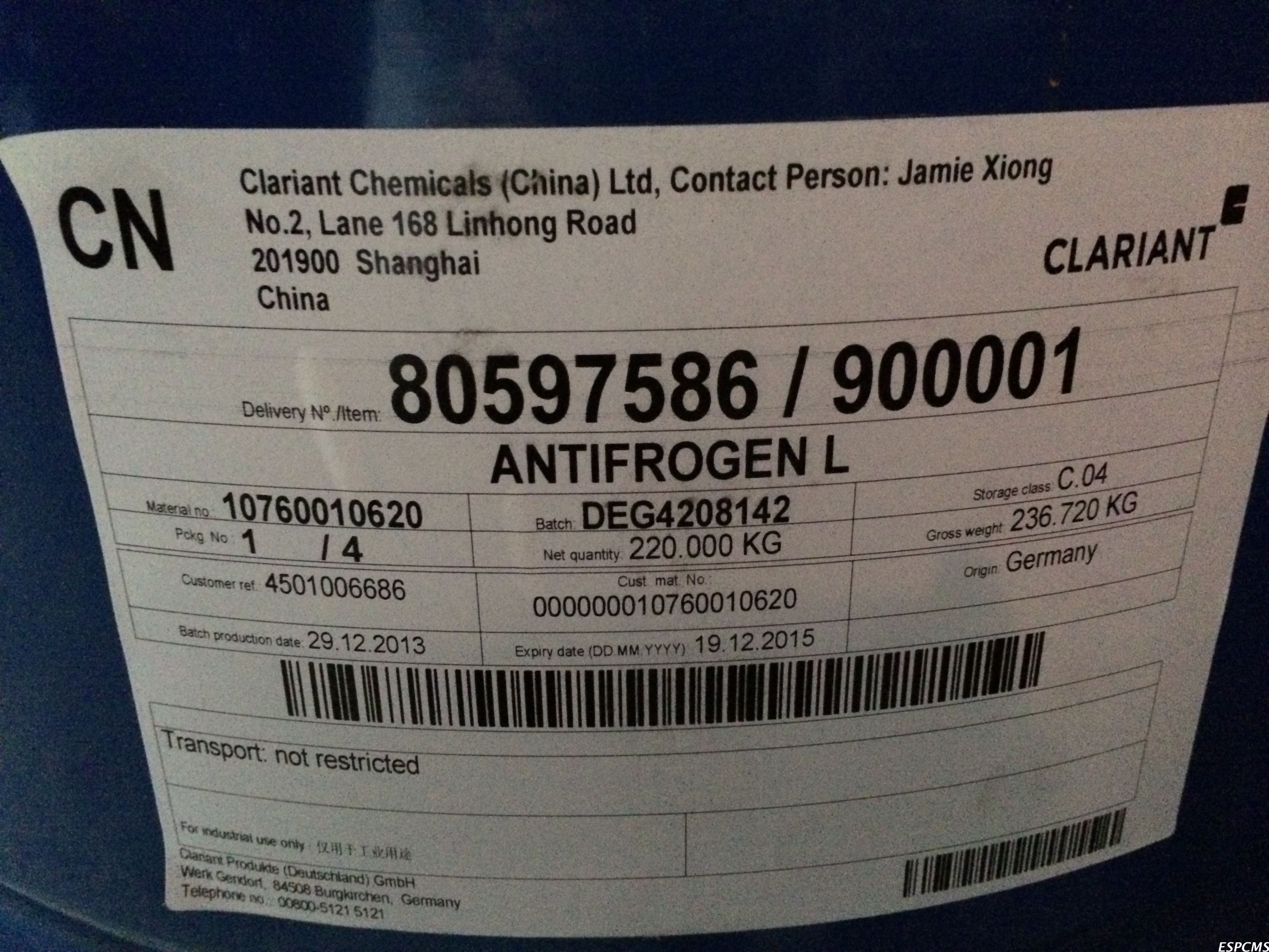 科莱恩防冻液食品级Antifrogen L ,当天发货，全国包邮原装进口