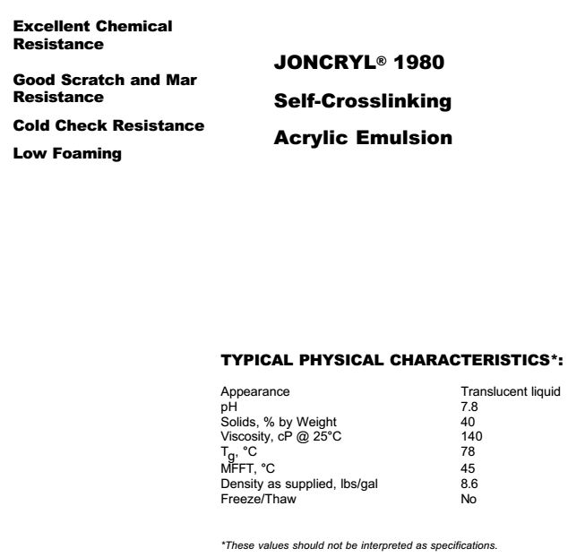 巴斯夫水性涂料乳液 Joncryl 1980
