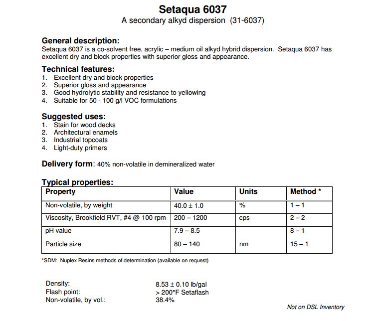 纽佩斯水性醇酸树脂Setaqua 6037