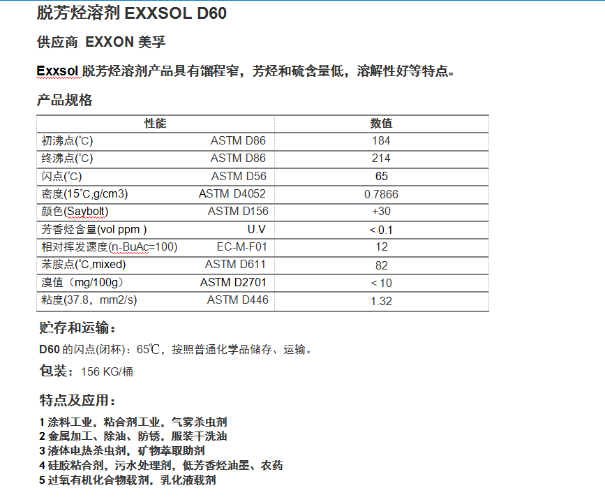脱芳烃溶剂EXXSOL D60