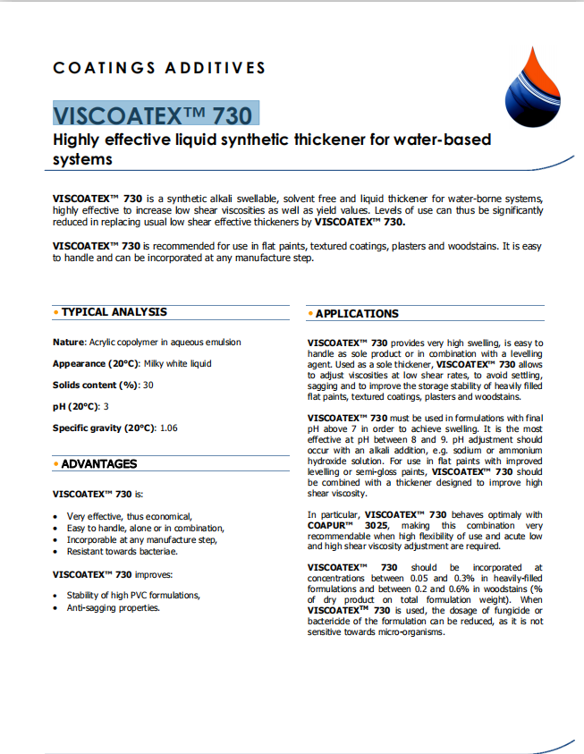 高泰丙烯酸增稠剂VISCOATEX™ 730   丙烯酸增稠剂Viscoatex730