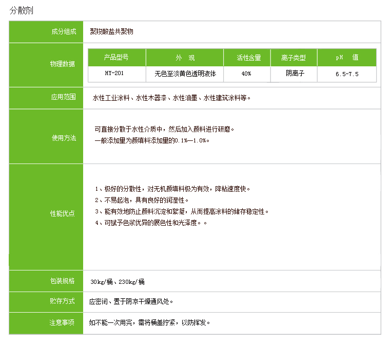 水性工业漆助剂HY-201分散剂