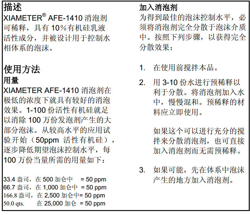美国道康宁消泡剂 XIAMETER® AFE-1410