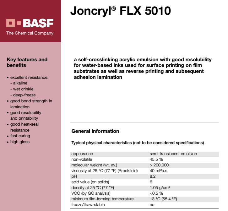 巴斯夫常温自交联乳液 Joncryl FLX 5010