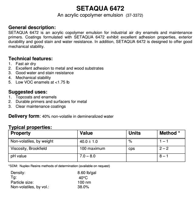 纽佩斯水性丙烯酸树脂Setaqua 6472