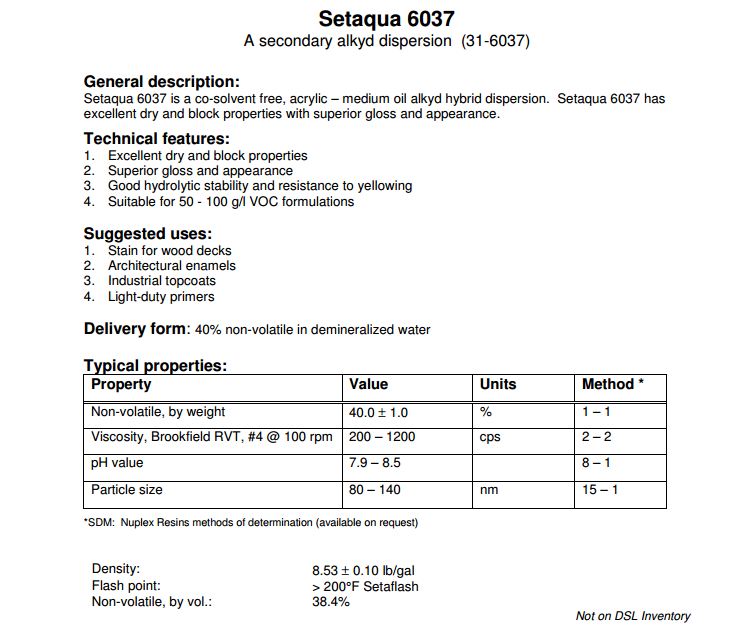 纽佩斯水性醇酸树脂Setaqua 6037