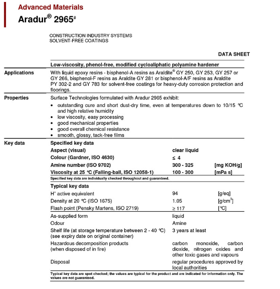 亨斯迈环氧改性胺固化剂   Aradur 2965
