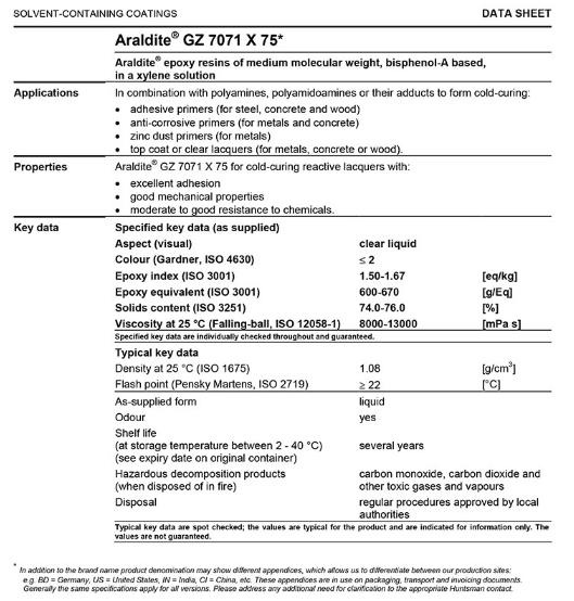 亨斯迈环氧改性胺固化剂   Araldite GZ 7071X 75