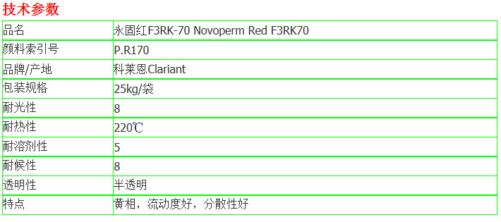 科莱恩y固红F3RK 70 Novoperm Red Clariant高温色粉颜料-CN