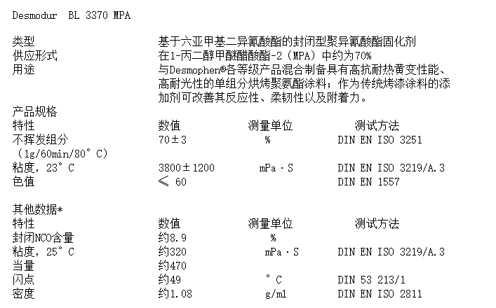科思创HDI封闭型固化剂  Desmodur  BL 3370 MPA