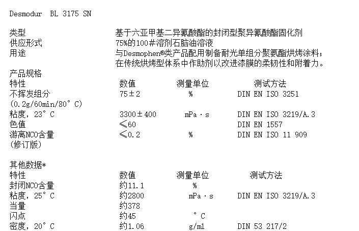 科思创HDI封闭型固化剂  Desmodur  BL 3175 SN