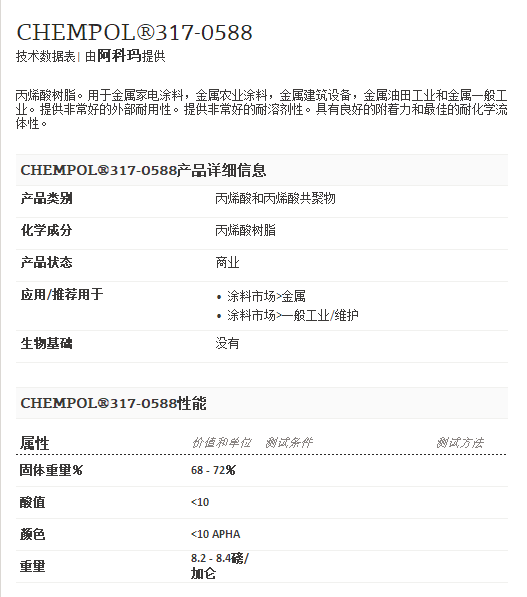 阿科玛丙烯酸聚合物  CHEMPOL®317-0588
