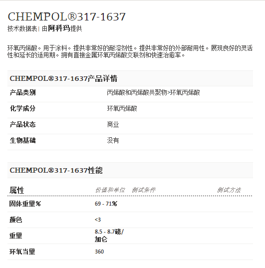 阿科玛丙烯酸聚合物  CHEMPOL®317-1637