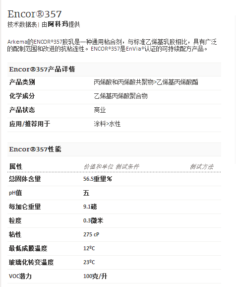 阿科玛丙烯酸聚合物   Encor®357