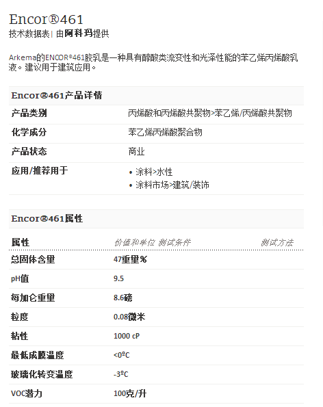 阿科玛丙烯酸聚合物    Encor®461
