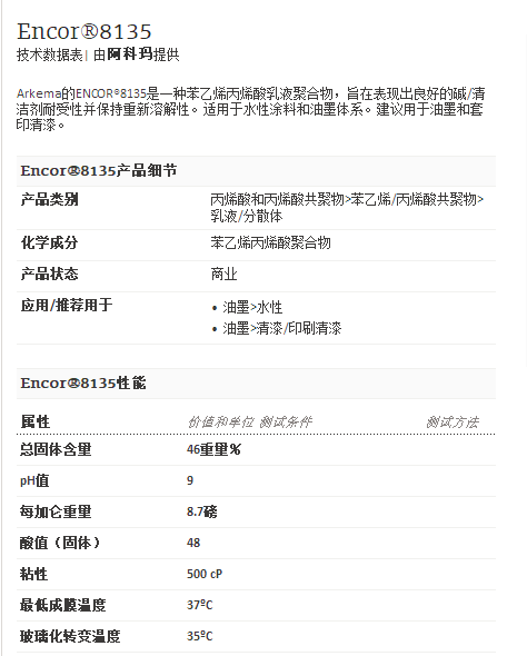 阿科玛丙烯酸聚合物     Encor®8135