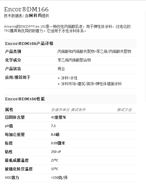 阿科玛丙烯酸聚合物 Encor®DM166