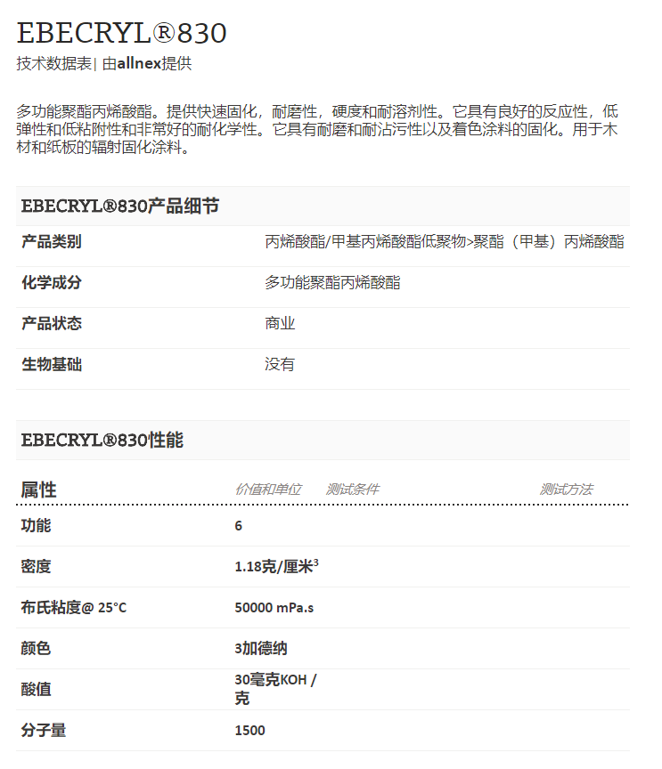 能量固化树脂EBECRYL®830