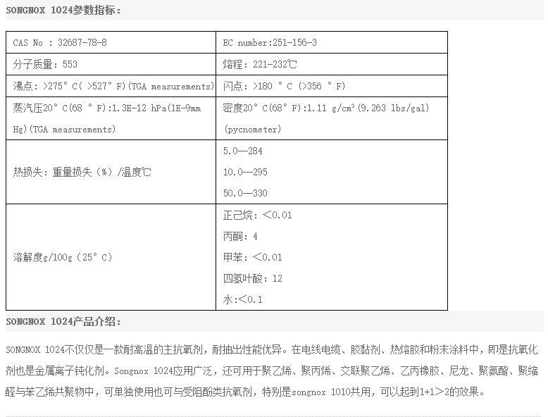 韩国松原抗氧剂SONGNOX  1024