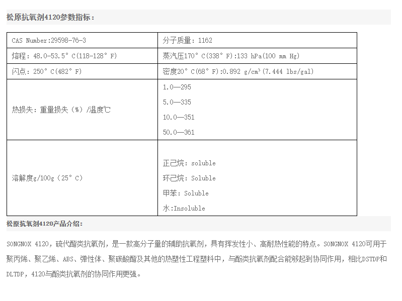 韩国松原抗氧剂SONGNOX  4120