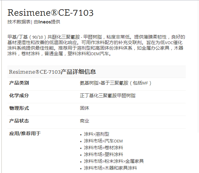 INEOS 英力士氨基树脂Resimene®CE-7103