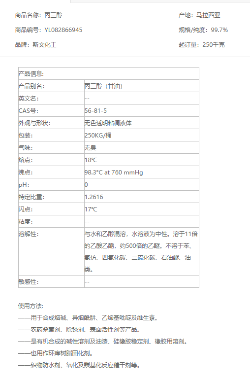 【斯文化工】丙三醇 工业级 甘油