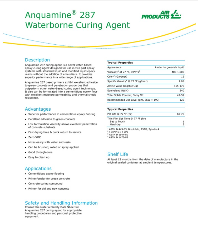 德国赢创(原空气化学)水性环氧固化剂Anquamine® 287