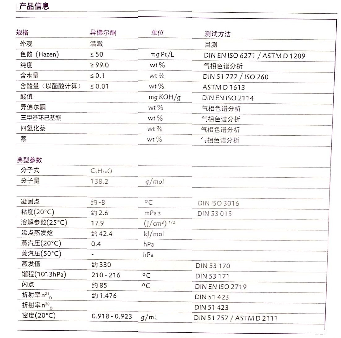 Evonik赢创特种溶剂异氟尔酮