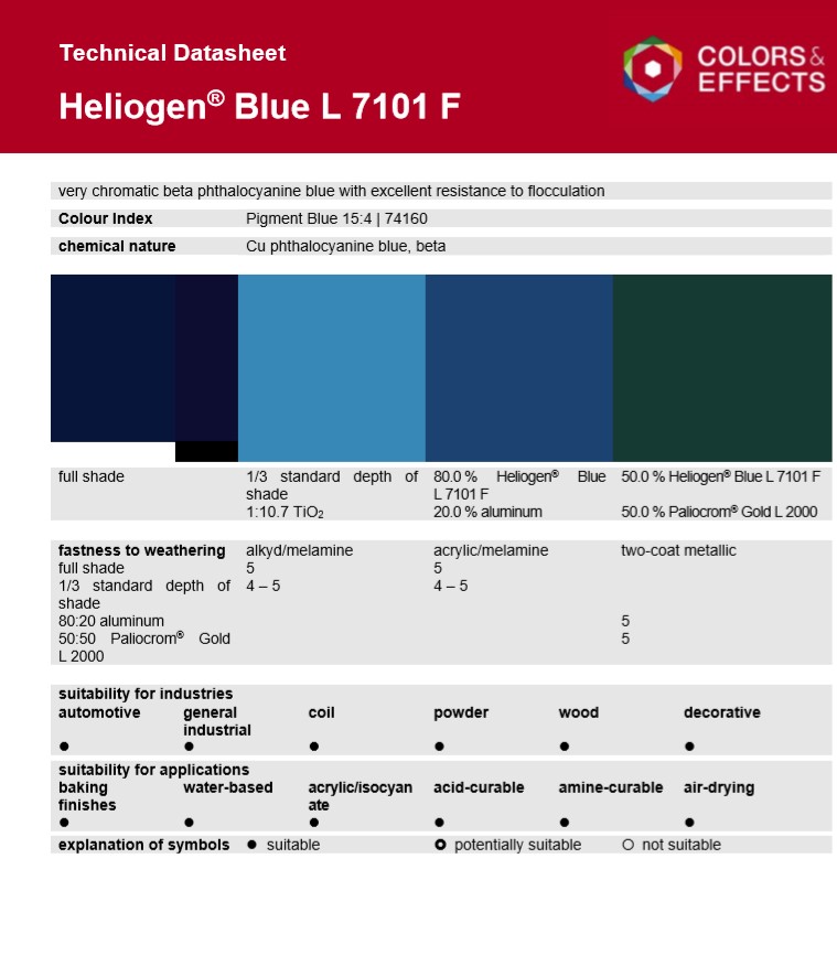 巴斯夫L7101 F钛菁蓝有机颜料 BASF Heliogen Blue L7101 F（B.15:4）
