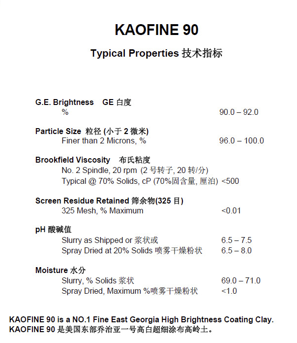 美国进口西乐水洗高岭土Kaofine 90 陶土橡胶轮胎白胎侧专用填料  凯茵化工
