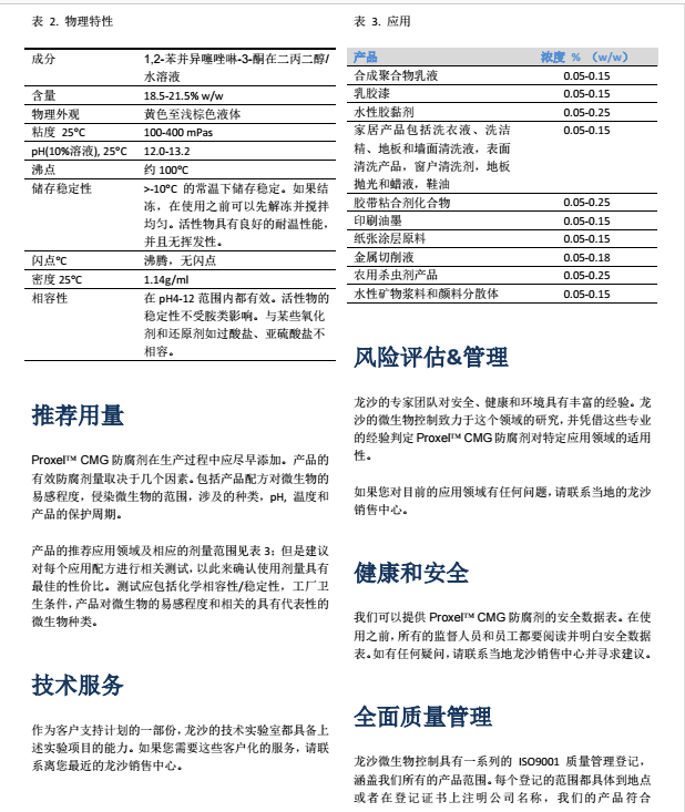 瑞士龙沙杀菌防腐剂 PROXEL CMG