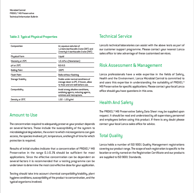 瑞士龙沙杀菌防腐剂 PROXEL MB