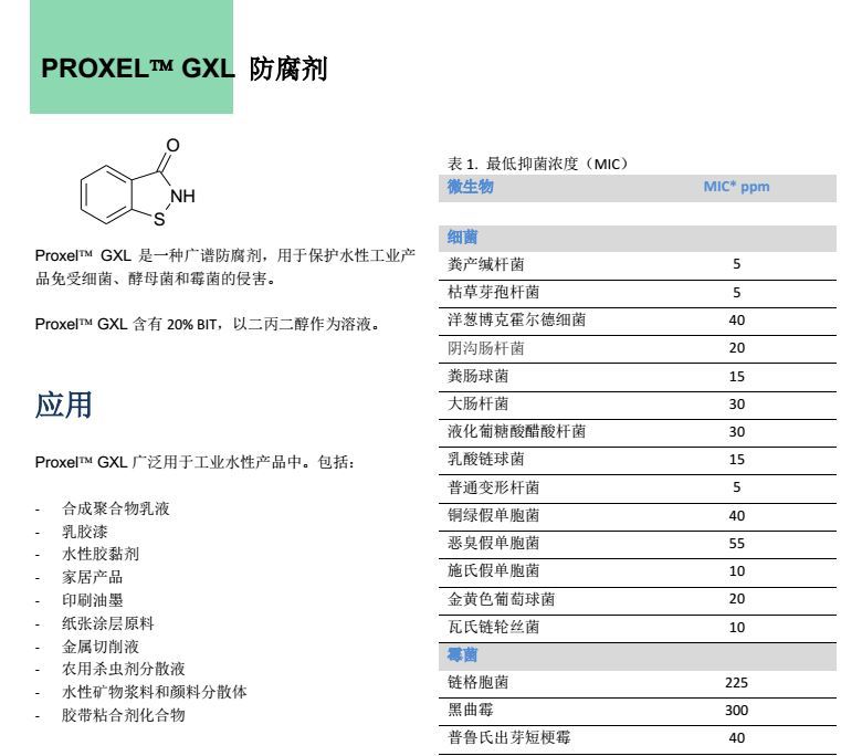 瑞士龙沙杀菌防腐剂 PROXEL GXL