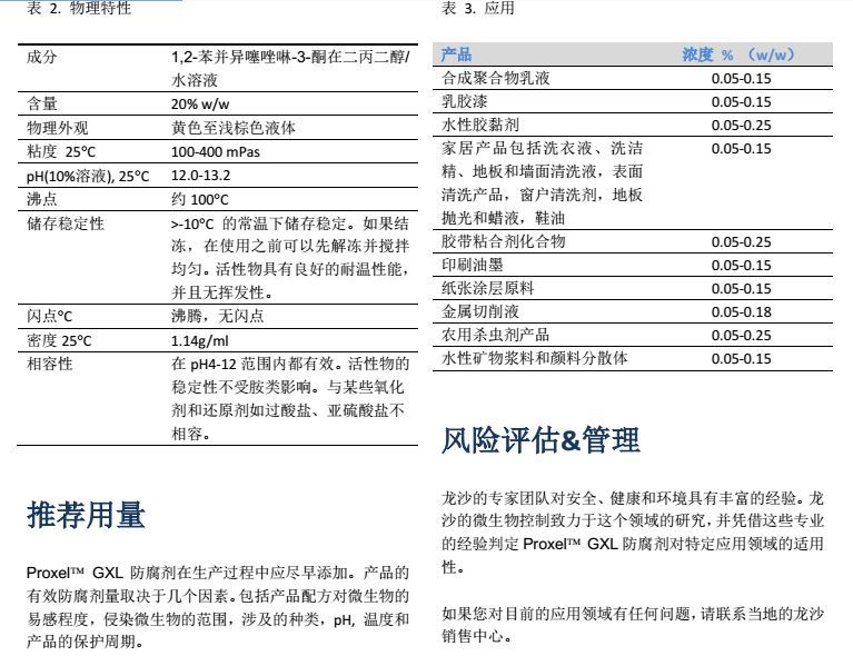 瑞士龙沙杀菌防腐剂 PROXEL GXL