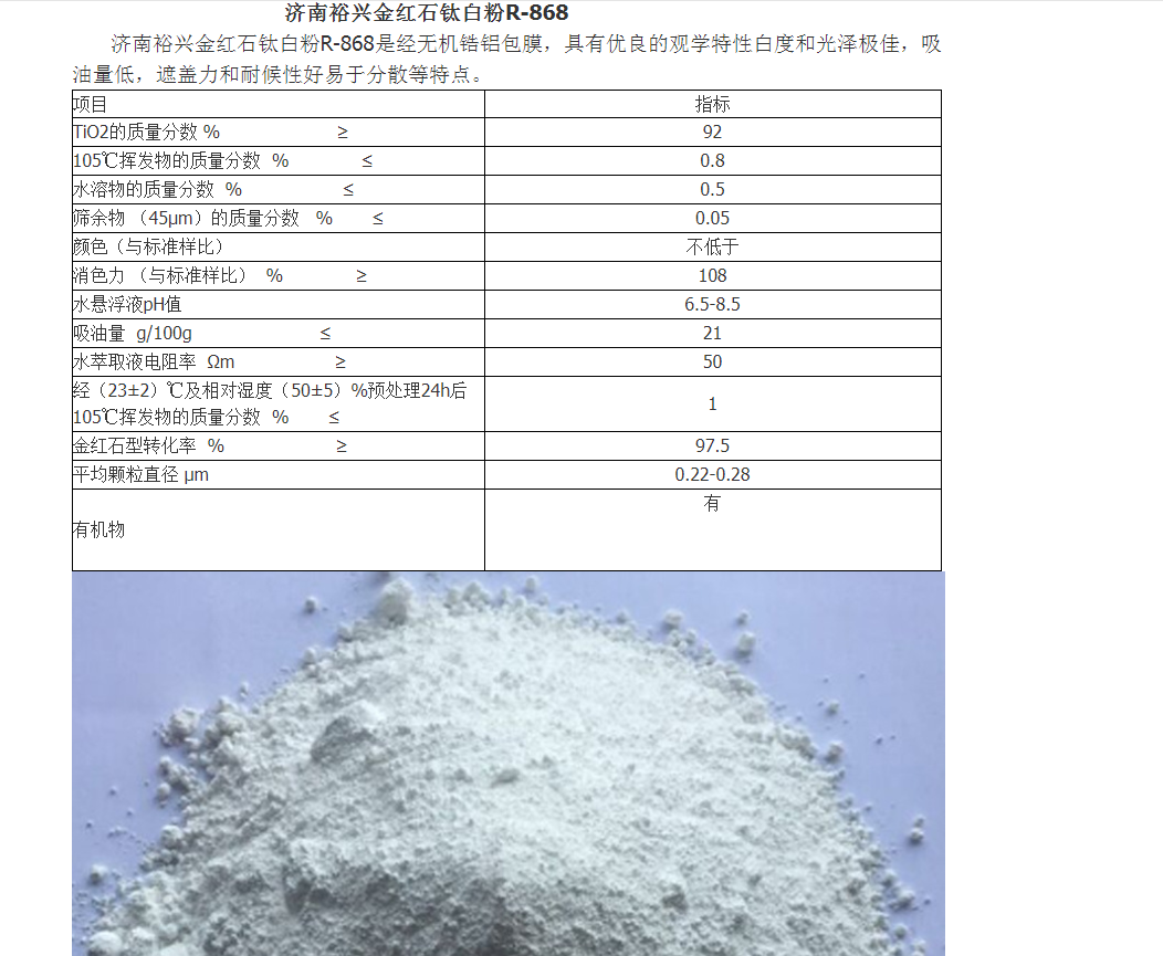 裕兴钛白粉R868 济南金红石型钛白粉R868 光泽好耐候高遮盖易分散