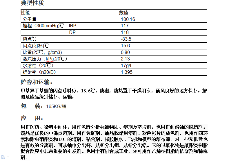 DOW MIBK 甲基异丁基酮